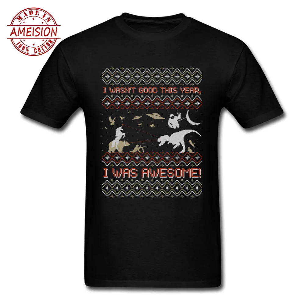 EPIC XMAS SWEATER 2019 Awesome Year Men Cartoon T-shirt Dinosaur Astronaut Bear Unicorn UFO Christmas Tshirt Black