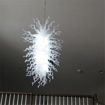 Best White Elegant Long Murano Glass Chandelier Light Foyer Hanging Light LED Chandeliers