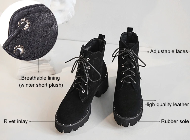 MNIXUAN high quality shoes women martin boots ankle boots winter new platform high heels lace up short boots big size 34-43