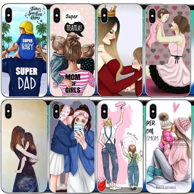 

Fashion Black Brown Hair Baby Mom Girl Case Hard PC phone cases cover For iphone 6 6S 7 8 Plus 5S 5 SE X XR XS Max 10