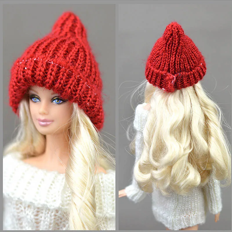 Аксессуары для кукол, теплые зимние шапки для куклы Барби, дом, головные уборы, одежда для волос, вязаная шапка для 1/6, BJD кукла, подарок для детей - Цвет: red