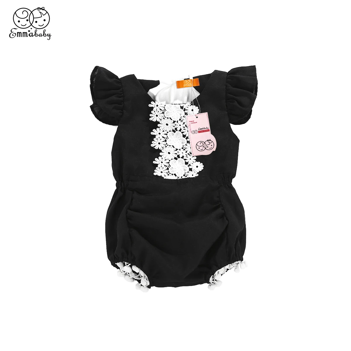 Newborn Baby Girls Lace Sleeveless Rompers Black Jumpsuit Clothes Set