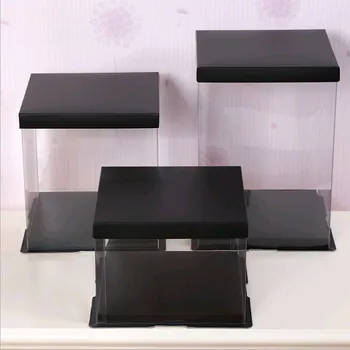 

Custom transparent pet birthday cake box inches heightening thick plastic birthday gift box baking packaging