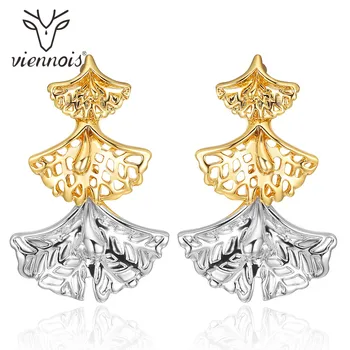 

Viennois Gold Silver Color Triple Apricot Leaves Stud Earrings for Women Metallic Long Earrings Female Mixed-color Jewelry