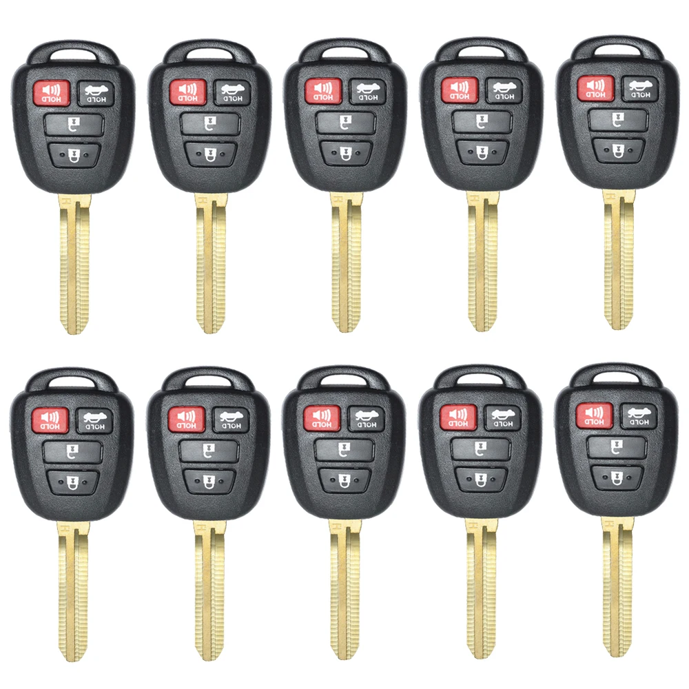 

KEYECU 10 Pcs/lot Replacement Remote Car Key Shell Case Fob 4 Button for Toyota Camry Corolla H Stamp on Blade