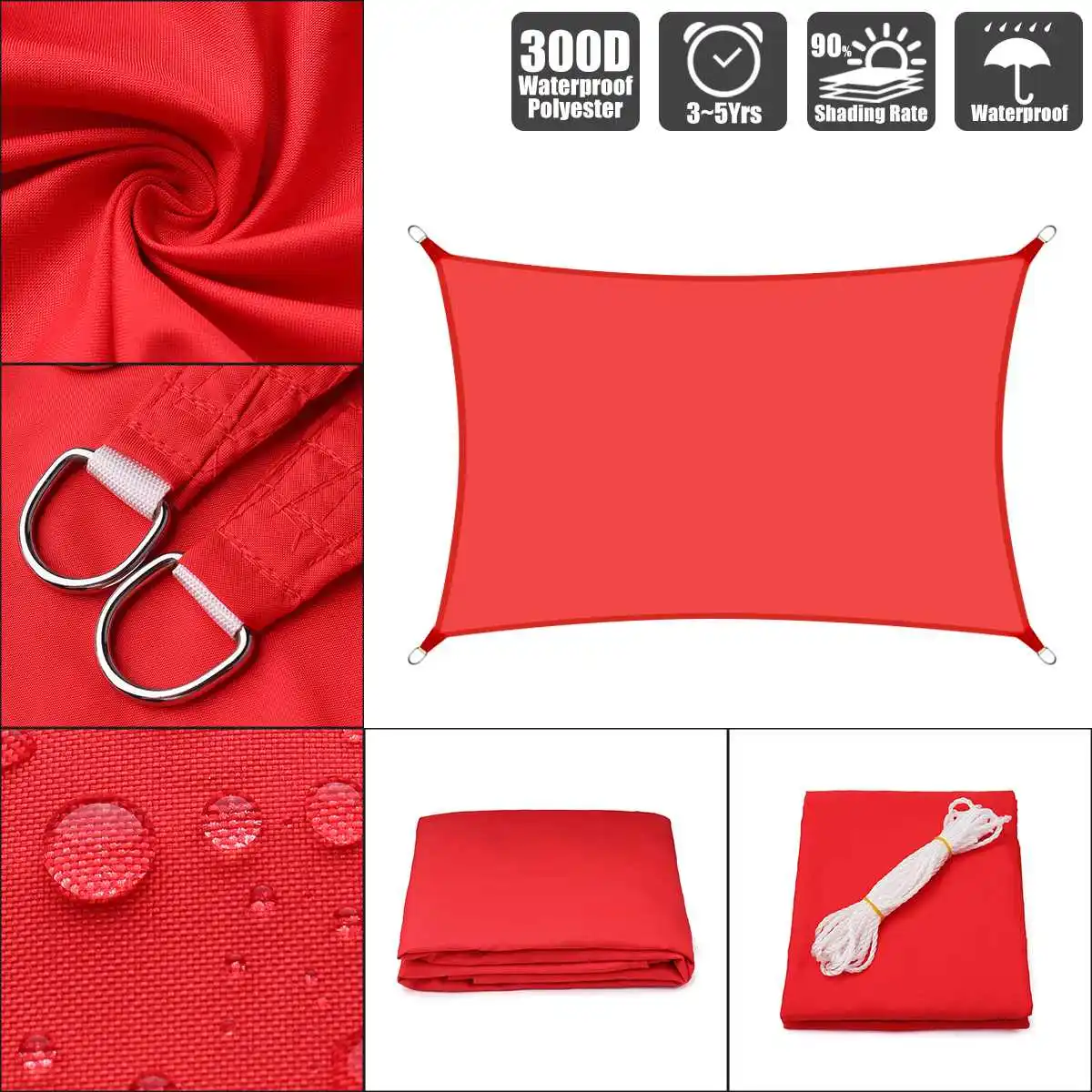 300D Waterproof Polyester Awning Sun shading net Sun Shade Sail Outdoor Sun Shelter Bright Red color - Цвет: 2x3m