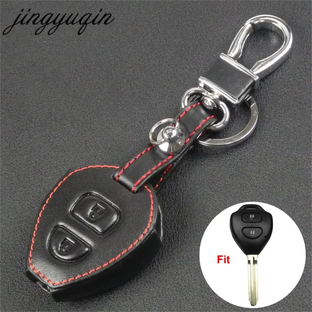 Кожаный чехол для ключей jingyuqin с 2 кнопками TOYOTA Corolla Hilux Vitz Rav4 Aqua Camry защитный