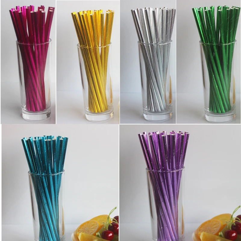 125pcs/lot Metallic Gold Paper Drinking Straws Shinny For Wedding Party