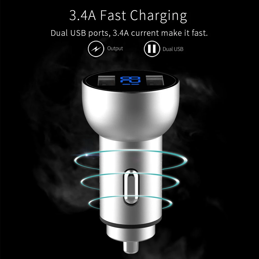 Mcdodo 3.4a المزدوجة usb شاحن سيارة شحن سريع للآيفون 7 8 6 6 ثانية 5 ثانية مع led الرقمية عرض لسامسونج غالاكسي s8 زائد xiaomi