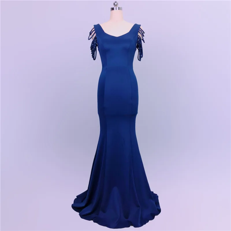 Вечернее платье с бисером O-образным вырезом It's Yiiya, Бальные платья без Королевский синий рукавов длиной до пола
