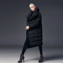 Женское зимнее длинное пуховое пальто, женские куртки и пальто, женские пальто, куртка с необычным воротником, модные парки в европейском стиле