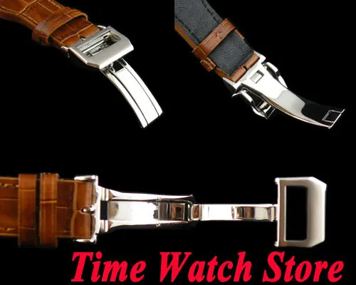 Часы Parnis 47 мм с черным циферблатом и коричневым кожаным ремешком запас хода ST2542 автоматические мужские часы 95