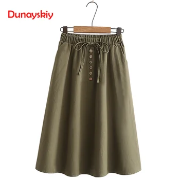 

2020 Stretch High Waist Women Cotton Skirts With Pocket Midi Boho Women Summer A-line Skirt Faldas Jupe Femme Casual Skirts