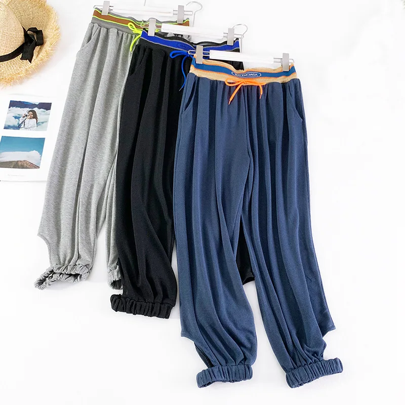 

AcFirst Summer Women Fashion Gray Blue Long Pants Harem Pants High Waist Female Pants Holiday Beach Casual Loose Cut Out