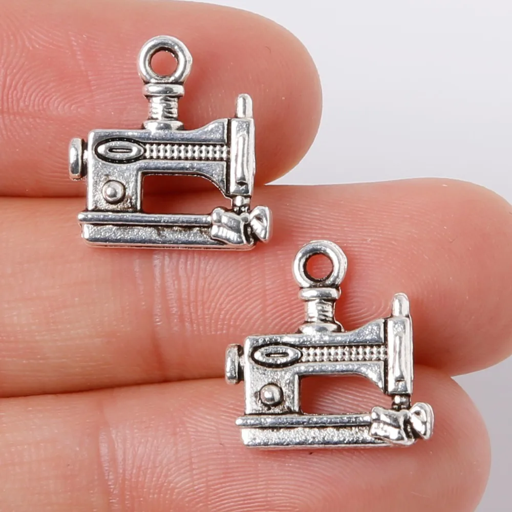 8pcs 15x15mm Sewing Machine Charms Pendant Plated Silver Antique