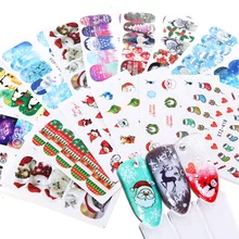 16 шт Смешанные рождественские дизайнерские наклейки для ногтей с Санта-Клаусом зимний Снеговик переводные наклейки для ногтей LA863