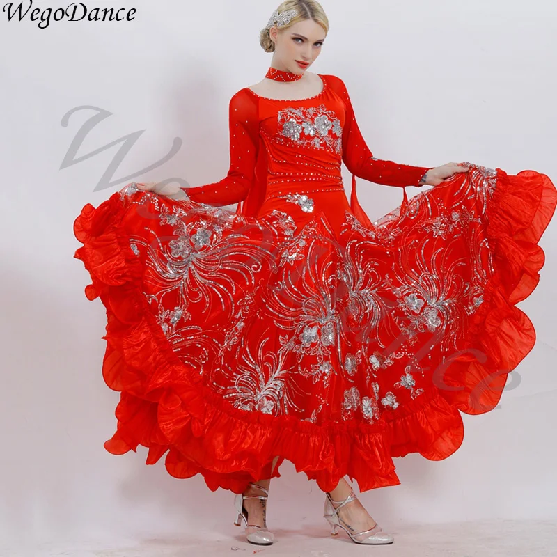 Пользовательские современный вышитые большой Бальные предпочтение национальный стандарт Танцы платье женщина 8 цветов