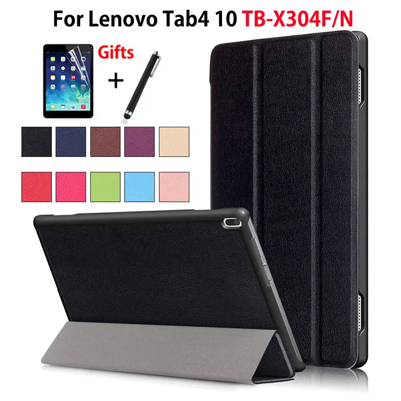 Чехол для lenovo TAB4 Tab 4 10 TB-X304L TB-X304F TB-X304N 10," Smart Cover Чехол Funda PU раскладной стенд кожи в виде ракушки+ Защитная пленка на экран+ подставка для ручек