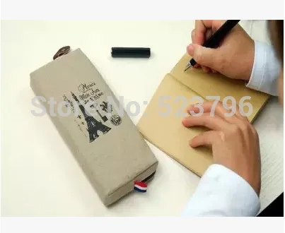 1pcs Retro and classic design practical tool Canvas Paris Pencil Pen Case pencil bag Makeup Coin Pouch Zipper Bag 4 patterns for Pencil Cases,Pen Storage Bag