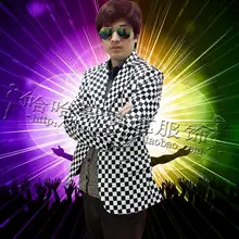 Черно-белая одежда в клетку мужские костюмы из искусственной кожи дизайн homme terno сценические певцы кожаная куртка Мужские спортивные пиджаки танцевальная Звезда стиль панк