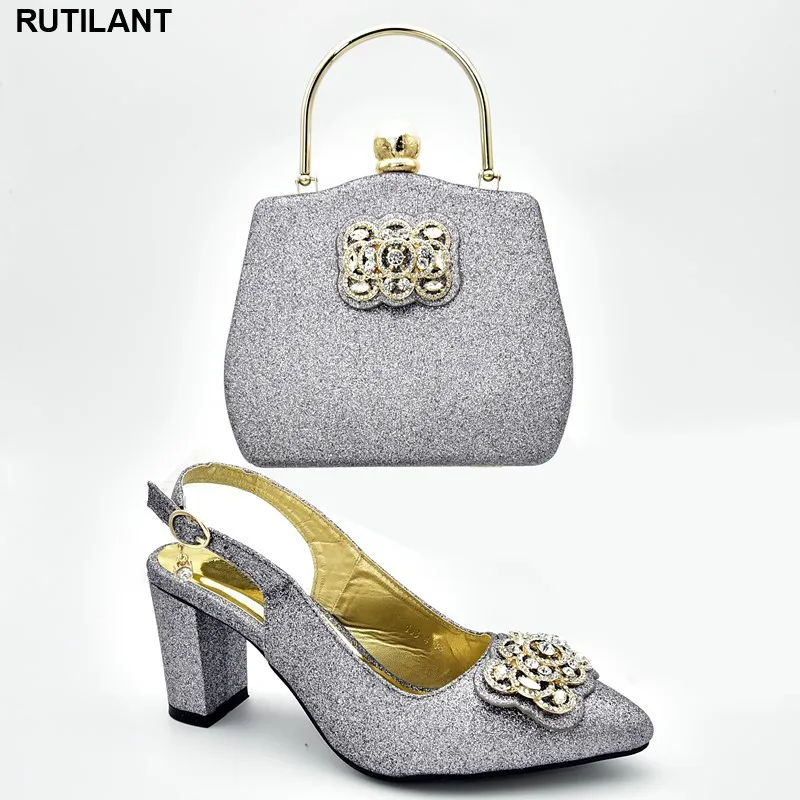 

New Italian Shoe and Bag Set for Party In Women Nigerian Women Wedding with Bag Set Decorated with Rhinestone Luxury Women Shoes