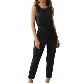 

Women Casual Sleeveless Belt O-Neck Jumpsuit Playsuit for Summer JL