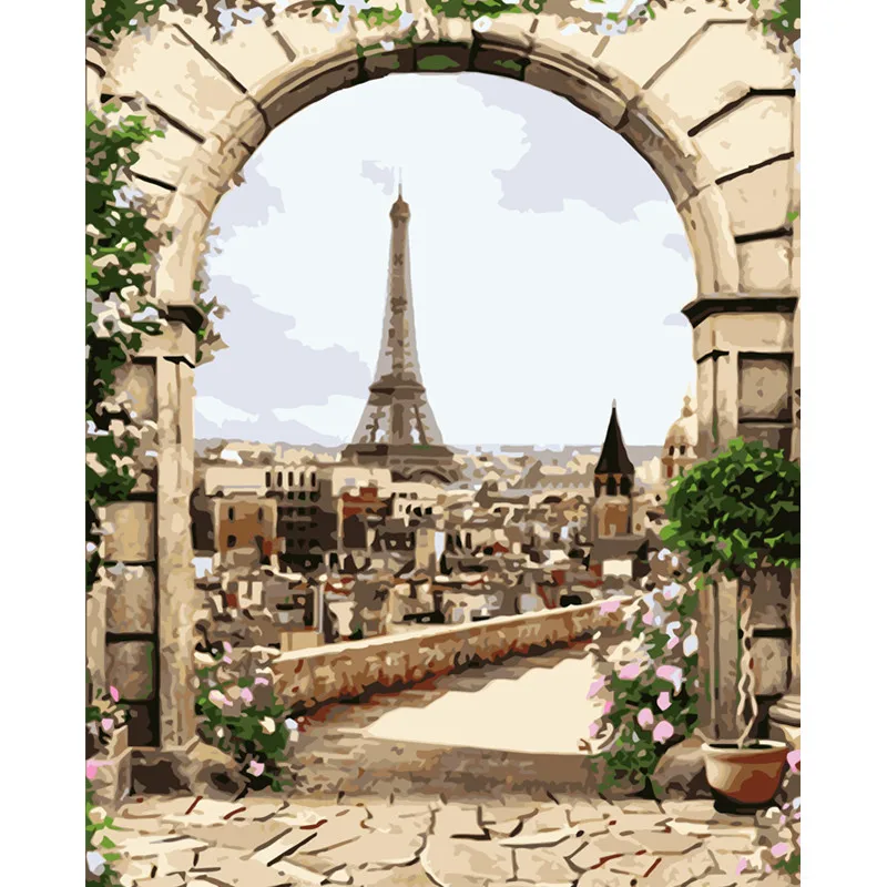 

Painting By Numbers DIY Dropshipping 50x65 60x75cm Yuanwang Garden Tower Landscape Canvas Wedding Decoration Art picture Gift