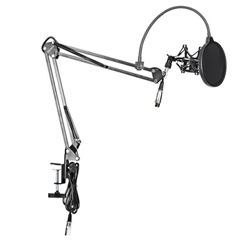 

Neewer NW-35 Microphone Suspension Boom Scissor Arm Stand,Shock Mount+Table Mounting Clamp+Pop Filter Windscreen Mask Shield Kit