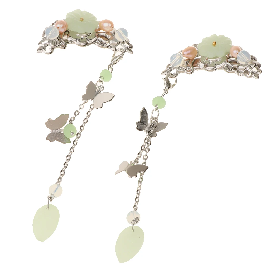 MagiDeal 1 Pair Ethnic Barrettes Hair Pin Chinese Cosplay Flower Tassel Clip