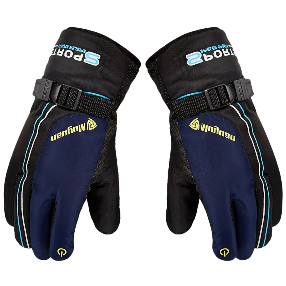Blue Winter Gloves Waterproof Anti slip Outdoor Sports Warm Thermal