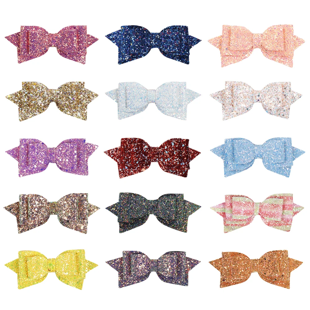 

5" Cute Glitter Hair Bows Hair Clip For Girls Kids Handmade Boutique Small Colorful Bling Bows Hairgrip Hair Accessories