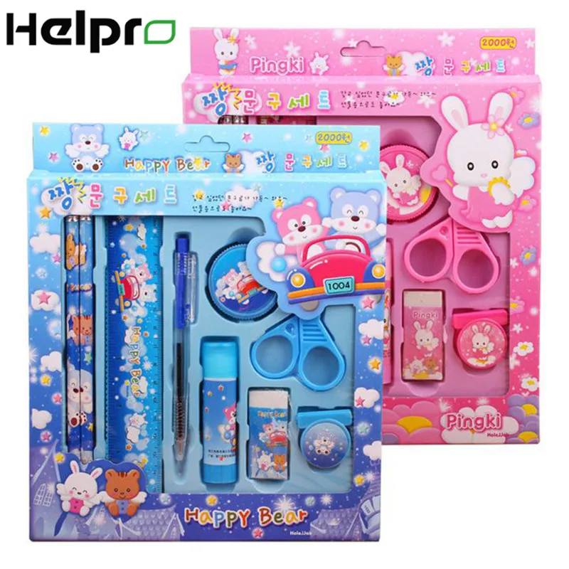 

Helpro 9Pcs/Set Student Stationery Set Pencil Set Rubber Painting Sketch Test Pen for Writing Kids Gift School Supplies