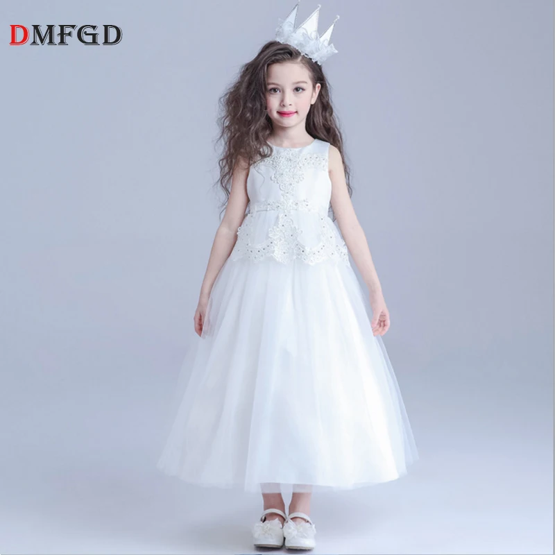 

Fashion Lace embroidery flowers dress for girls Children clothes princess long evening dress party ceremony dance dress