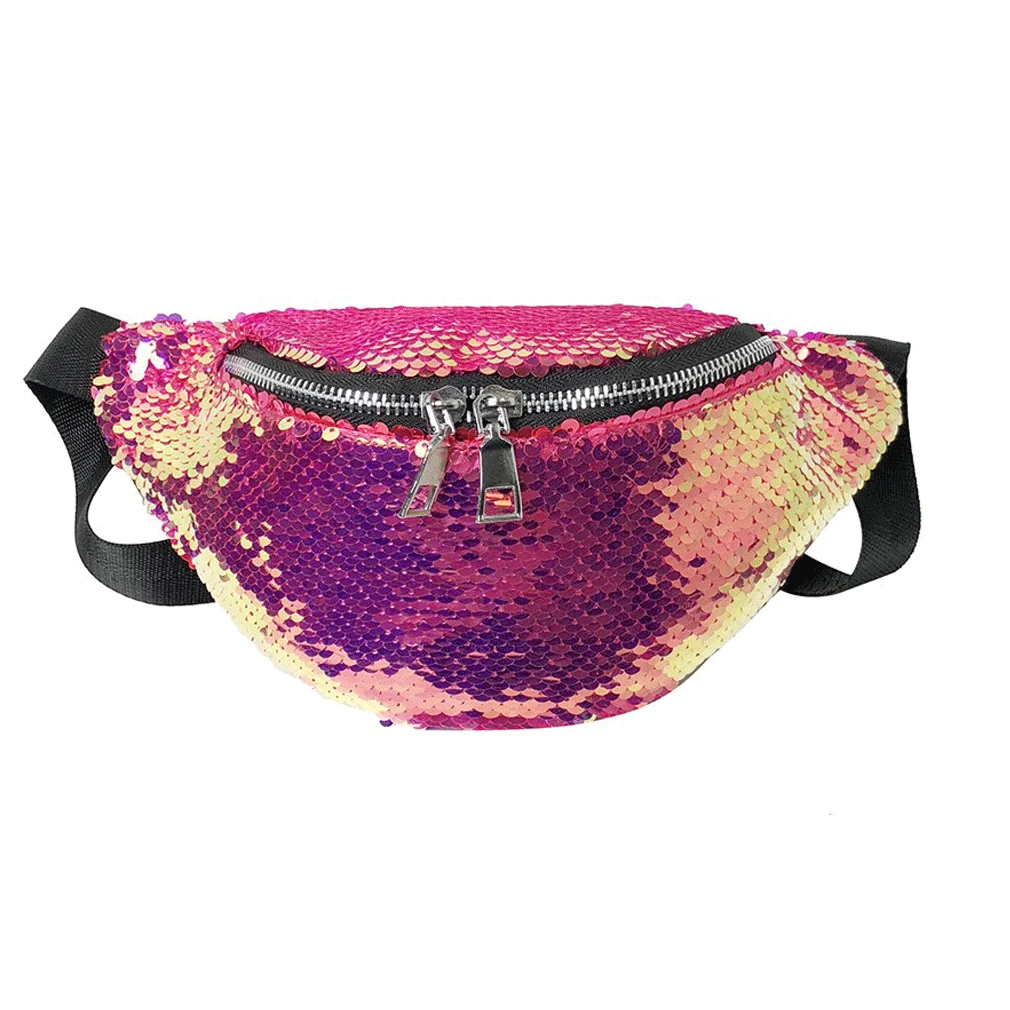 

Women Waist Fanny Pack Belt Bag Pouch Travel Hip Bum Bag Sequins Small Purse New Black Blue Green Purple White Red