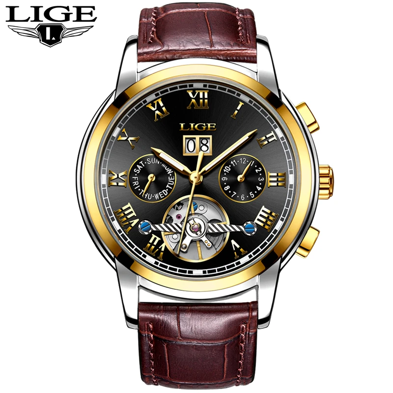 2017 LIGE Luxury Brand Automatic Machinery Watches Men Leather Waterproof Business Watch Men Quartz Clock Man Relogio Masculino