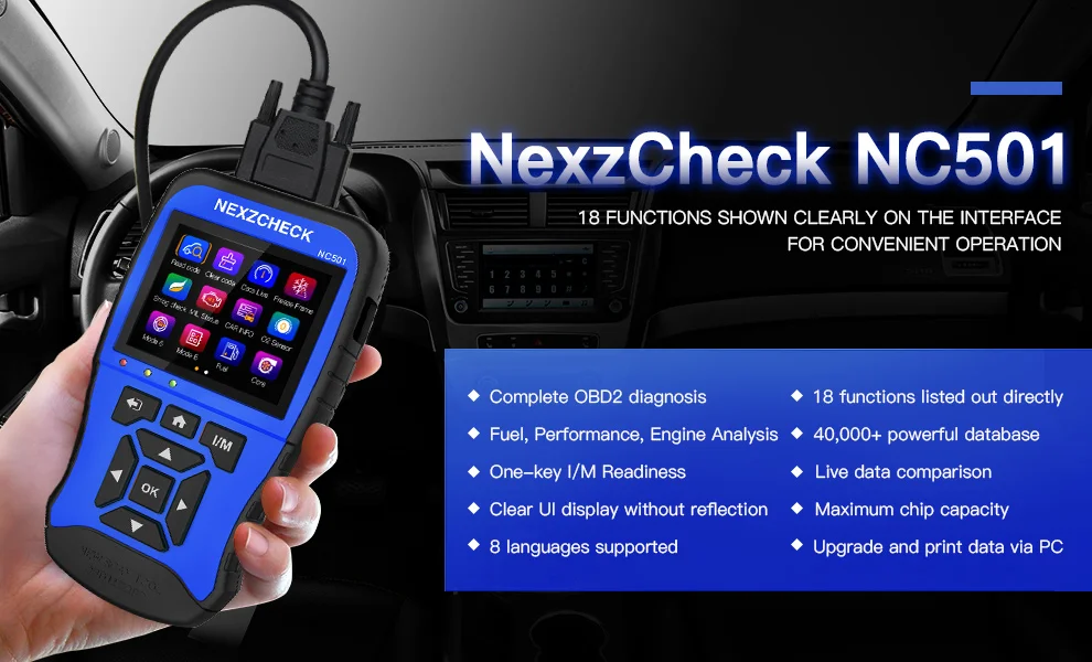 HUMZOR NexzCheck OBD2 и EOBD автомобильный сканер NC501 Код двигателя читатель OBD2 диагностический инструмент для универсальных автомобилей PK NT301 CR3008