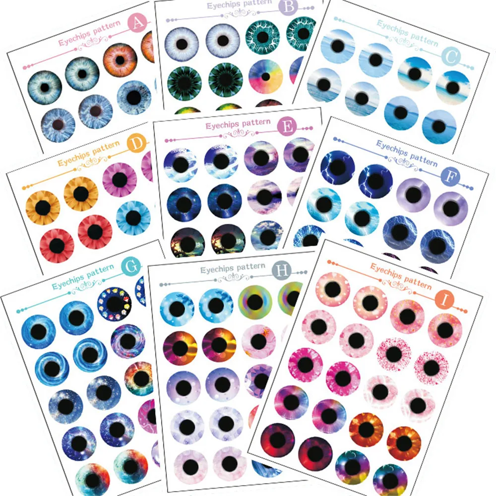 Blyth doll eyes chips pattern(paper) it suitable for 1/6 ICY and blyth dolls glass Transparent eye chips eyeball