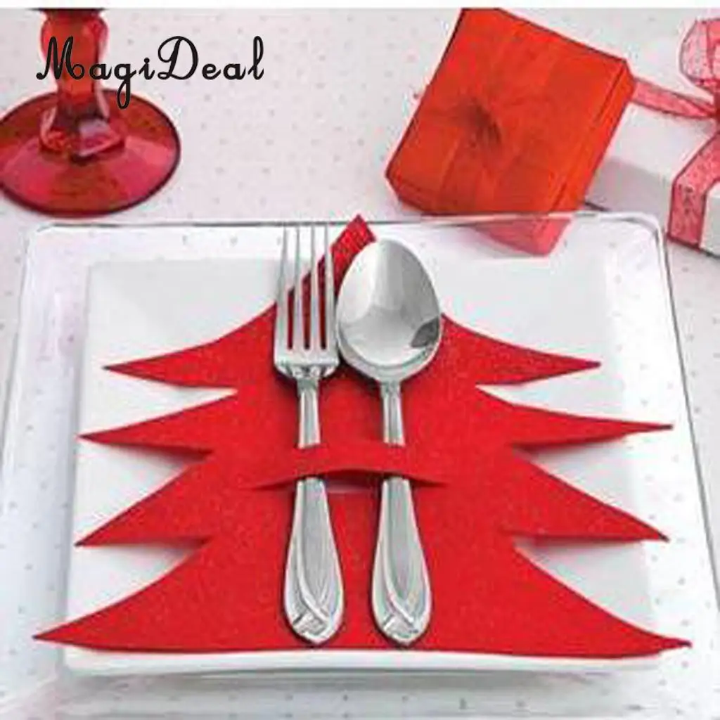 Cute Christmas Tableware Holder Cutlery Bag Red Xmas Tree Design