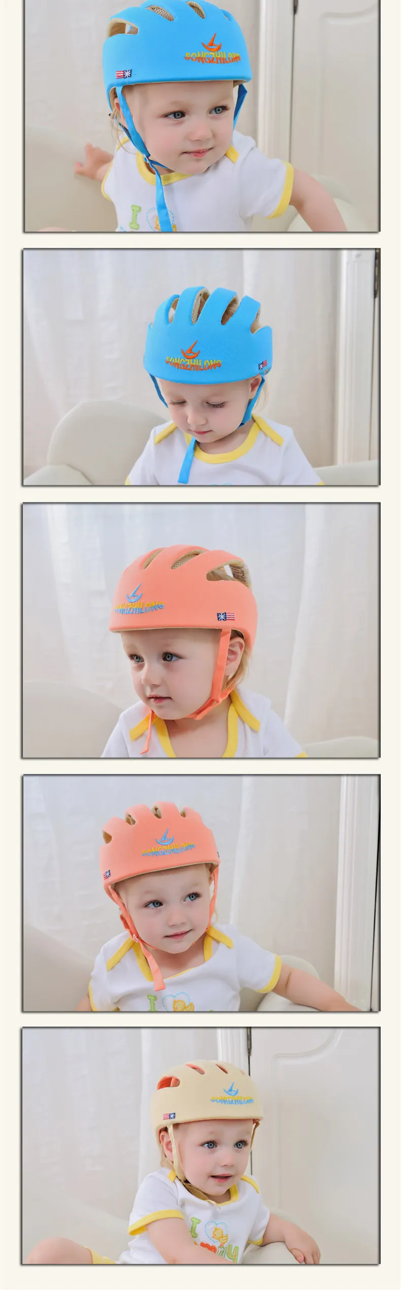 Регулируемые защитные шлемы хлопковая Защитная шляпа для младенцев головной убор для маленьких мальчиков и девочек Crashproof Защитная Кепка синий