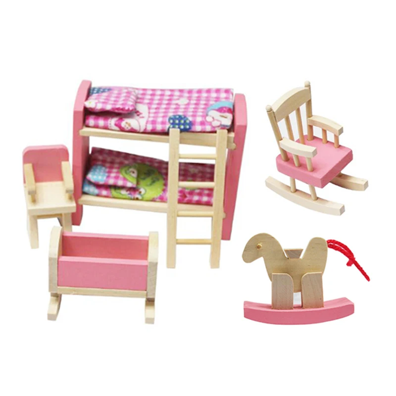 ديي اليدوية دمية منزل مصغرة نوم أثاث خشبي مجموعة هدايا للأطفال أطفال دور نتظاهر اللعب لعبة