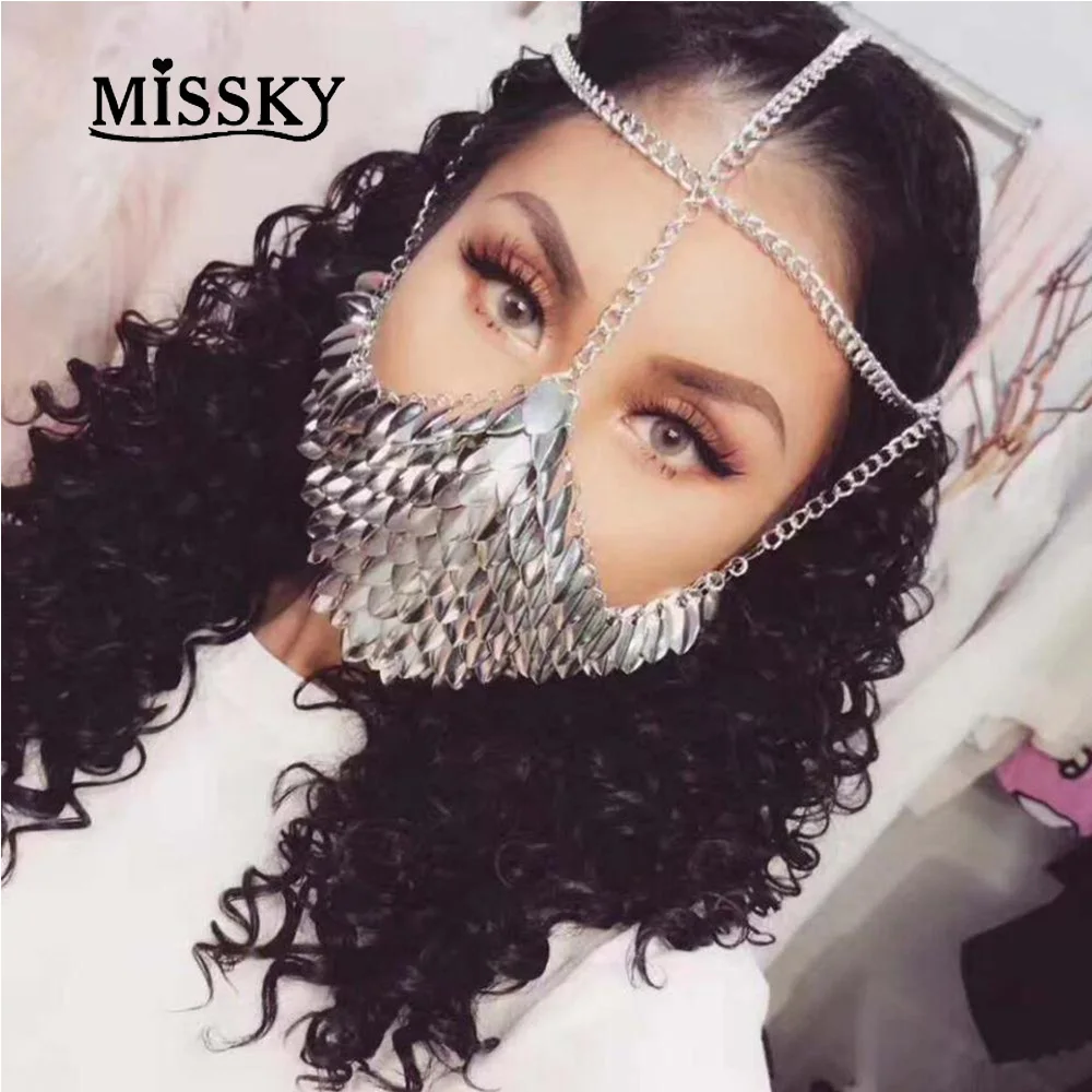 MISSKY уникальная металлическая маска на голову лицо бижутерия для косплей