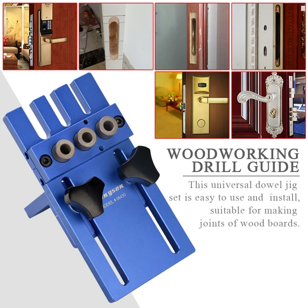 

Hole Drill Guide Dowel Jig Set with Drilling Bits & Depth Stop Collar Woodworking Locator Tools New