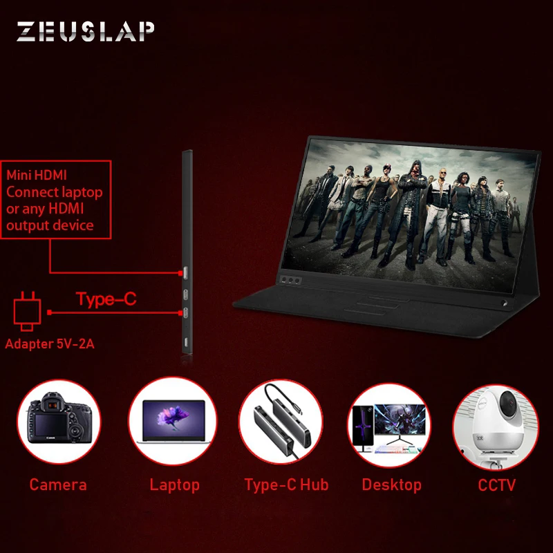  ZEUSLAP thin portable lcd hd monitor 15.6 usb type c hdmi for laptopphonexboxswitch and ps4 portabl