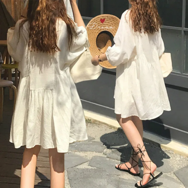 

Women Summer Mini Cotton Dress V Neck Short Vestidos Sweet Clothes Plus Size Robe Femme Ete Sukienki Sommerkleid Jurken