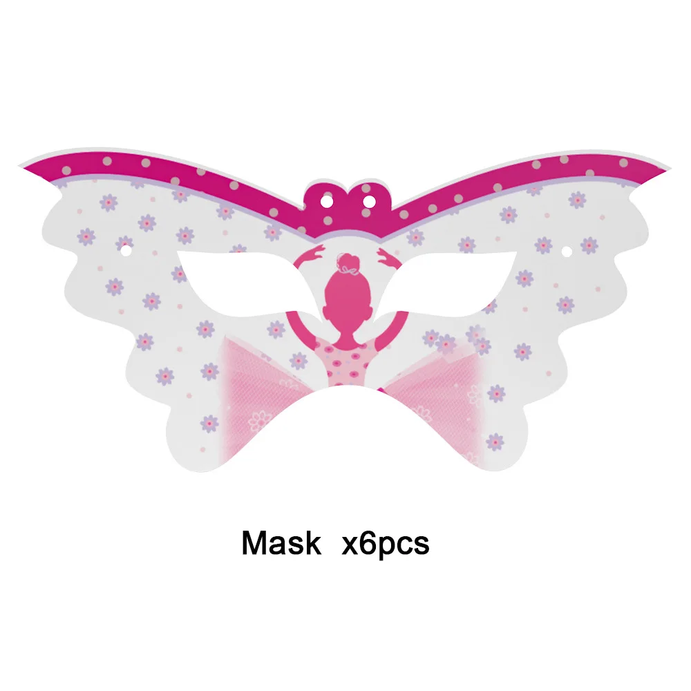 Милые розовые балетные вечерние украшения для девочек, для детей, на день рождения, для девочек, принцесса, детская душевая посуда, набор, гирлянда, соломенная тарелка - Цвет: masks x6