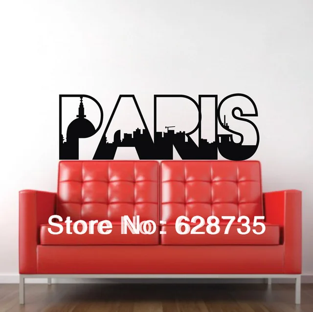 Оптовая продажа бесплатная доставка наклейки париж, Декоративные париж ретро слово цитата стены украшения стикера, C2003