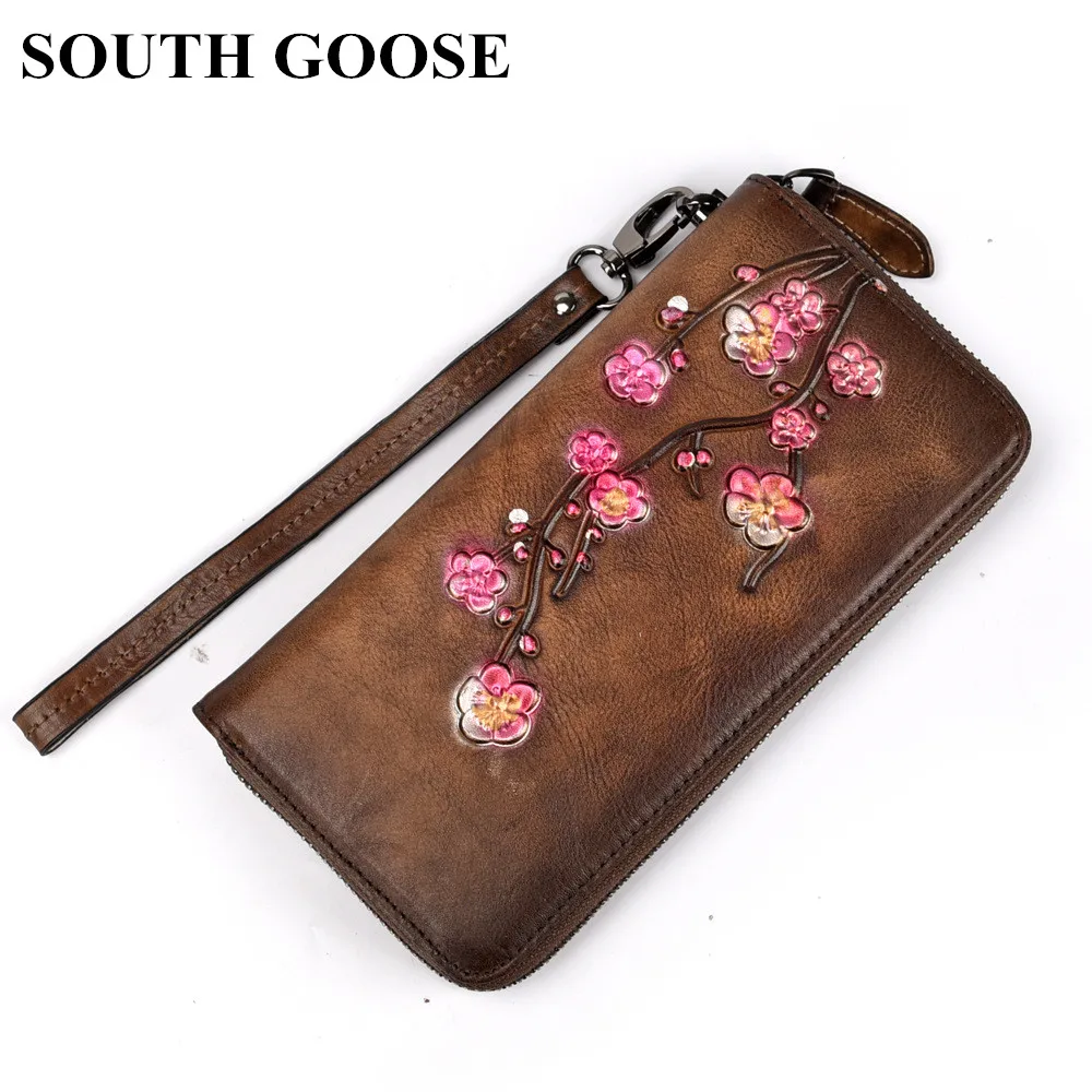 Tanie SOUTH GOOSE 2019 nowy klasyczny kobiety portfele prawdziwej skóry kobiet długie portfele kopertówki panie rocznika portfel portmonetki
