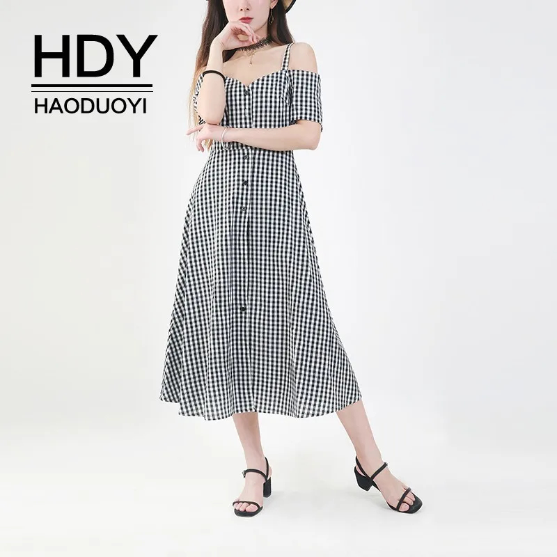 Платье в клетку HDY Haoduoyi простое платье для путешествий европейском и