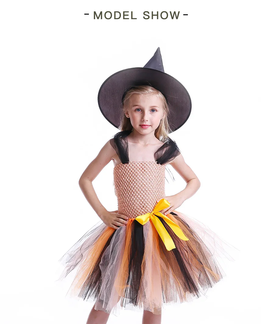 Girls Halloween Tutu Dress with Witch Hat Princess Tulle Kids Carnival Party Costume Knee-Length Handmade Children Clothing (5)