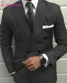 Ceny Linyixun 2019 Najnowsze Kingsman Smoking Szary Kurtki Mężczyźni Garnitur Weselny Smoking Balowy Slim Fit 2 Sztuk Niestandardowe Groom Męskie Garnitury Terno